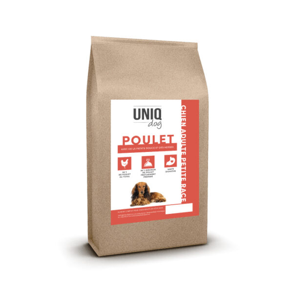 UNIQ Dog - Croquettes sans céréales pour chien adulte de petite taille au poulet