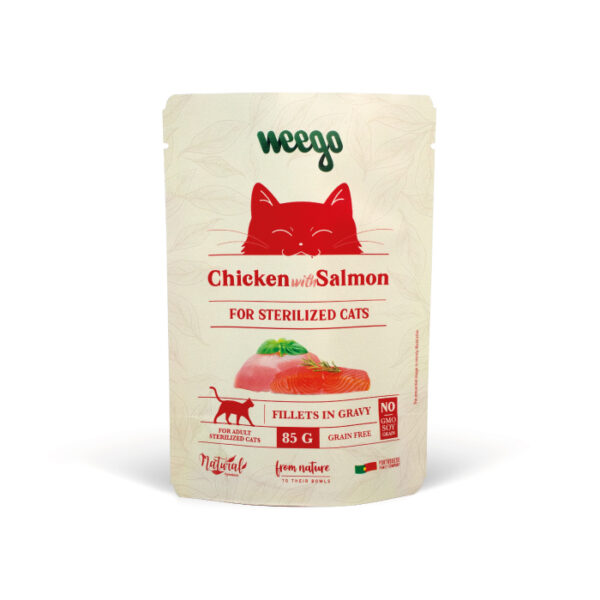 Weego - Pâtée sans céréales pour chat stérilisé au poulet et saumon